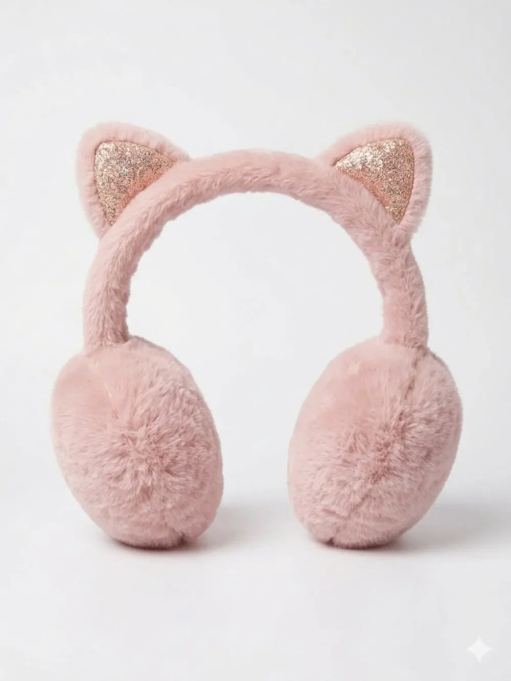 Girls Plush Cat Ear Earmuffs Pink Faux Fur Glitter Ears Winter Warmers Youth